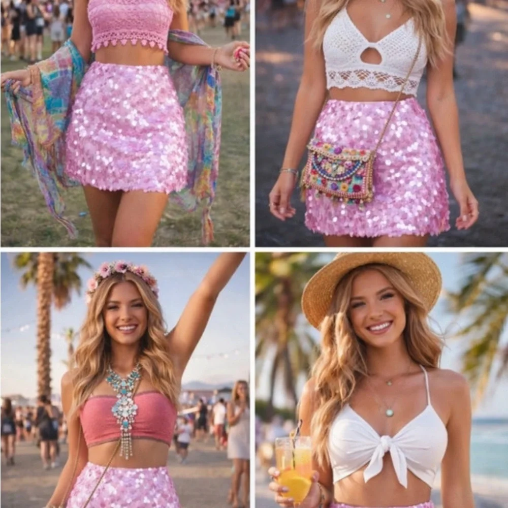 New ZARA Pink Sequin Mini Skirt
